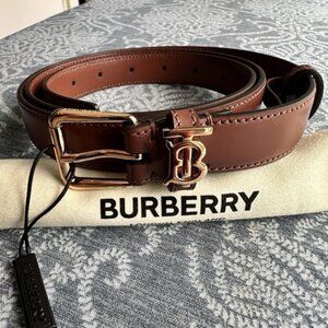 BURBERRY BELT LEATHER BROWN TAN TB THOMAS BURBERRY MONOGRAM LOGO WOMENS SZ LARGE